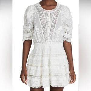 Love Shack Fancy Quincy White Ruffle Dress mini 100% cotton size XS embroidered